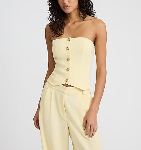 Strapless Button Front Tailored Tube Top & Pant