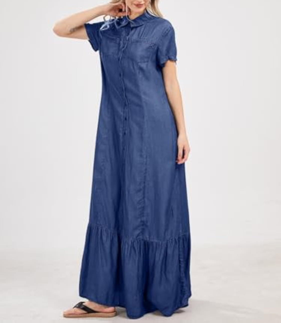 Loose Fit Button Down Long Denim Dress