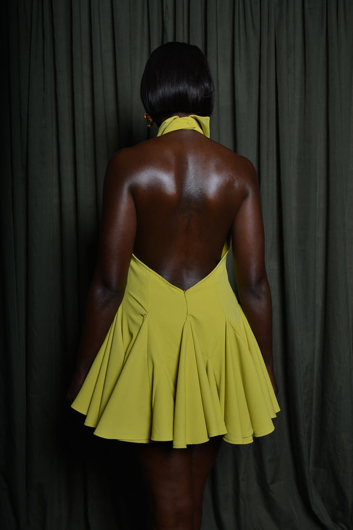Backless Mini Dress In Lime Green