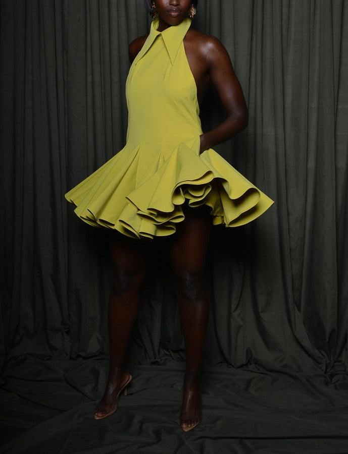 Backless Mini Dress In Lime Green