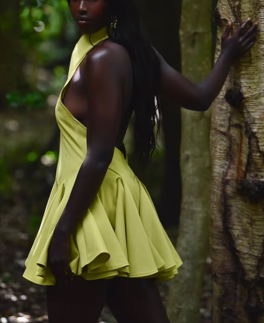 Backless Mini Dress In Lime Green