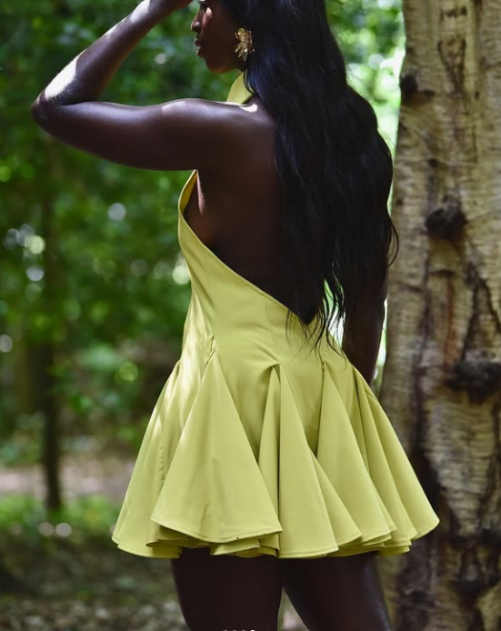 Backless Mini Dress In Lime Green