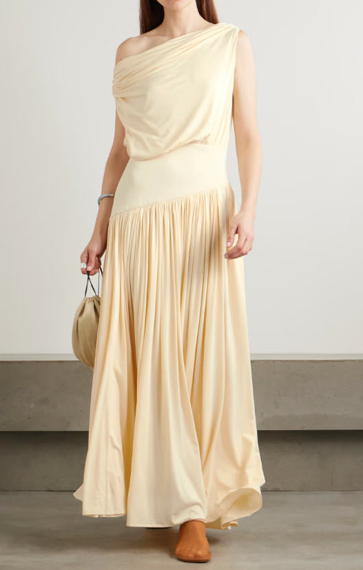 One-shoulder Asymmetric Draped Stretch Maxi Dress