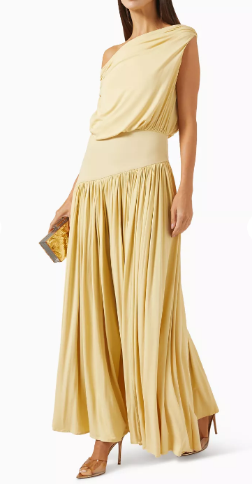 One-shoulder Asymmetric Draped Stretch Maxi Dress