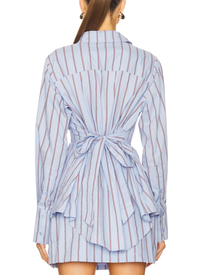 Striped Long-sleeved Shirt And Skirt Two-piece Set