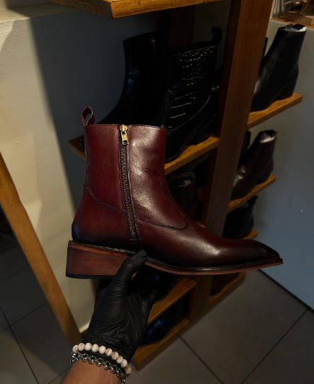 Thin Square Toe Side Zipper Chunky Heel Short Boots