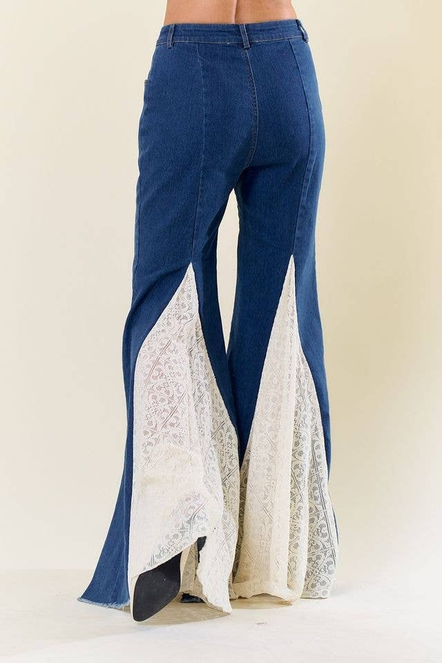 Lace Insert Bell Bottom Jeans