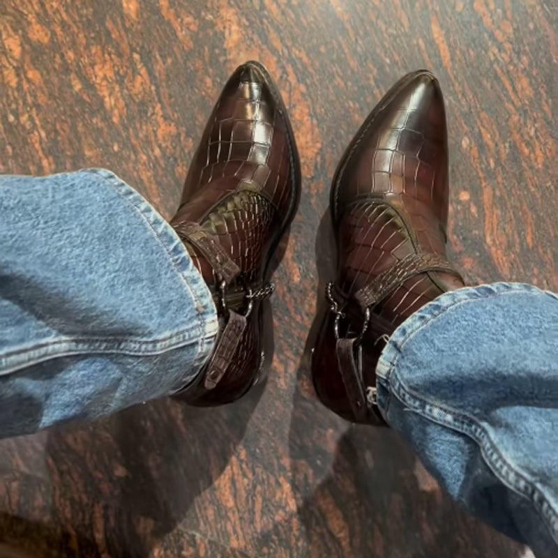 Men's Buckle Point Toe Boots