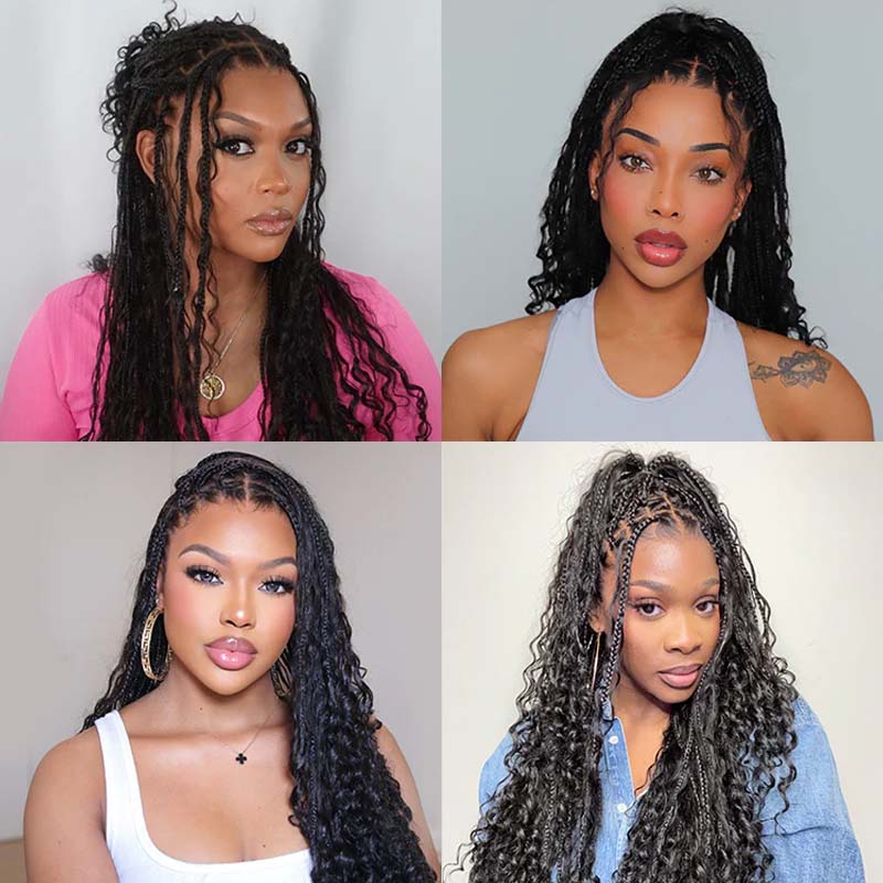 Flexi-Fit Invisi Drawstring Cap Full Lace Knotless Boho Curls Braided Long Wig Super Natural Scalp