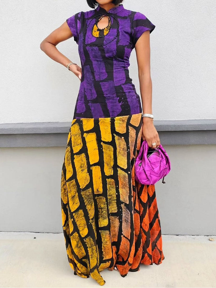 Fashion Cutout Color Block Maxi Dress