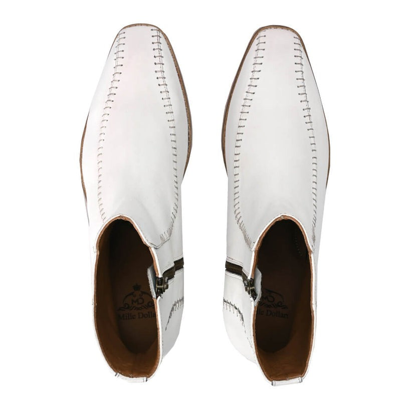 Exquisite Handcrafted White Leather Boots with Intricate Stitching
