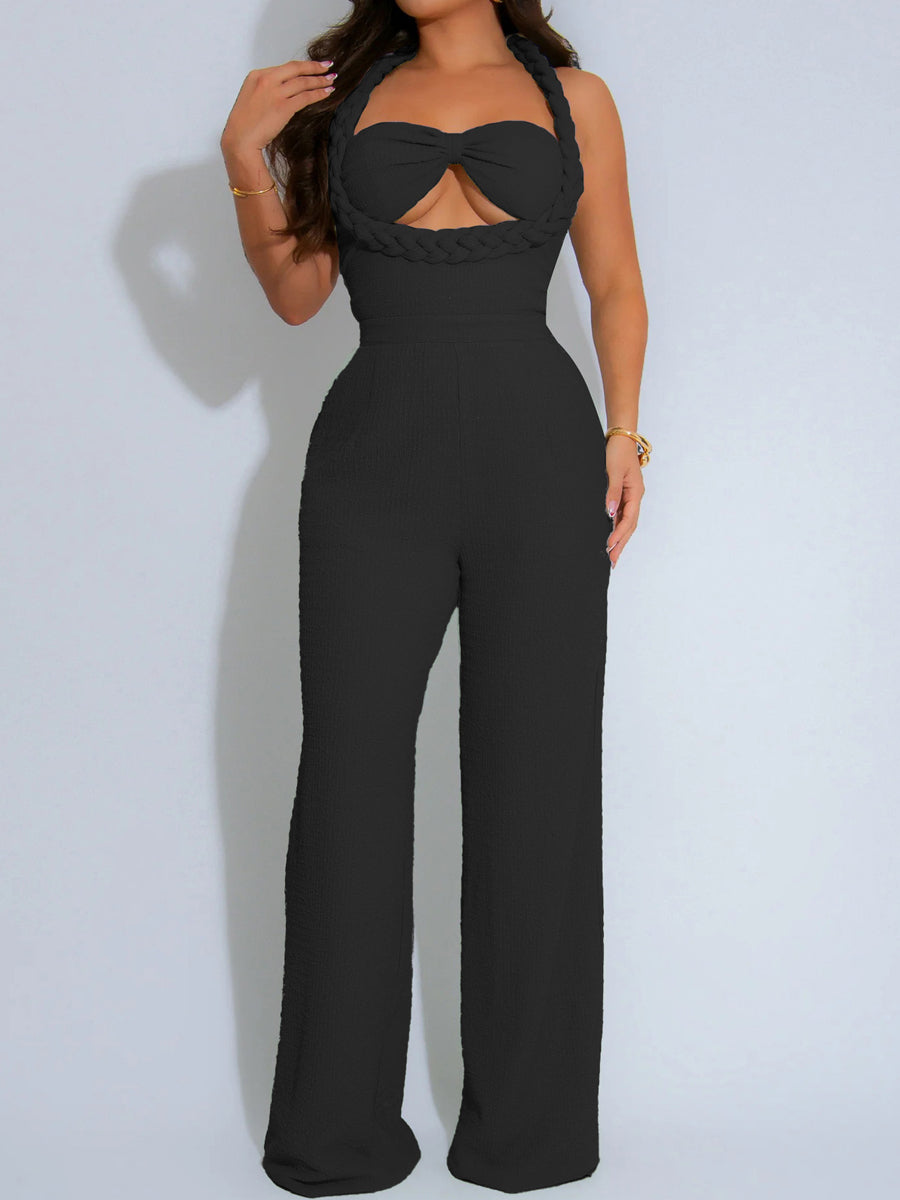 Woven Style Sleeveless Straight Jumpsuit