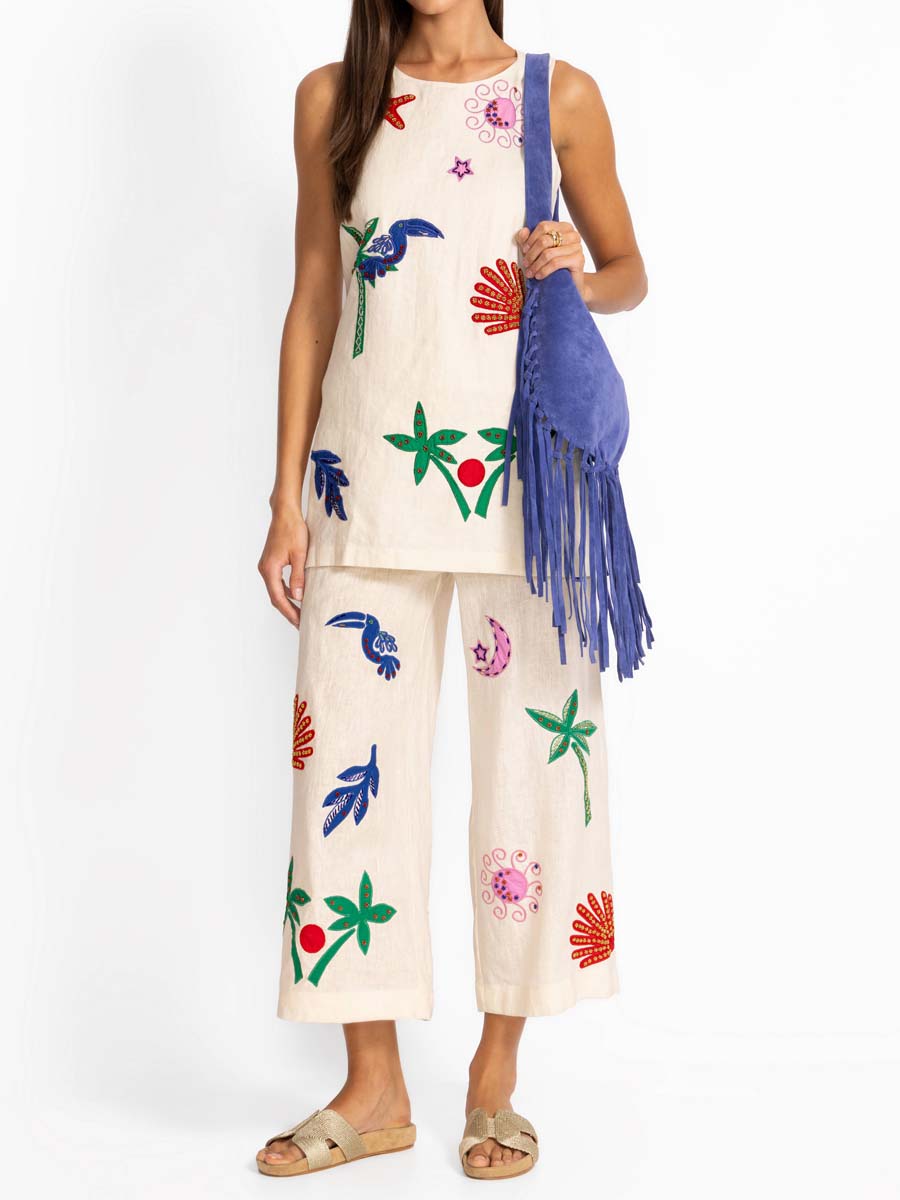 Embroidered Sleeveless Two Pieces Set