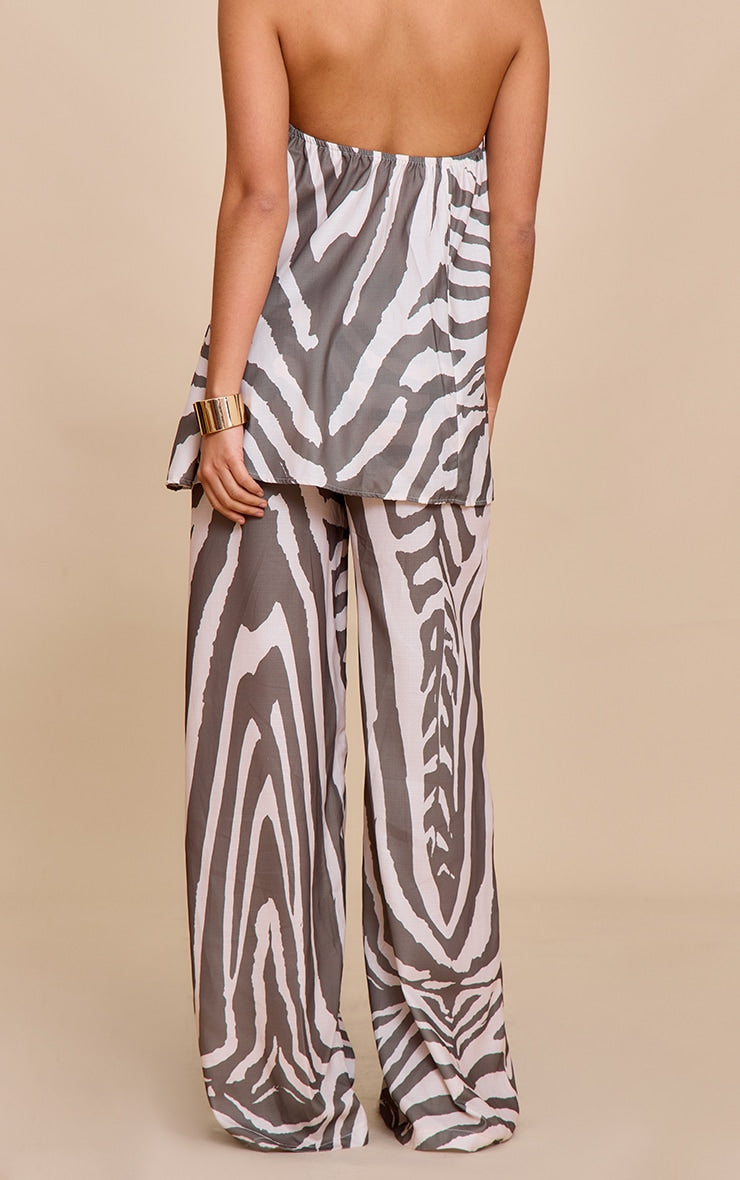 Brown Zebra Print Floaty Bandeau Top & Pant