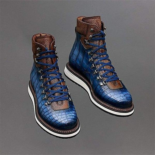 Men's Color Contrasting Retro Lace Up Boots