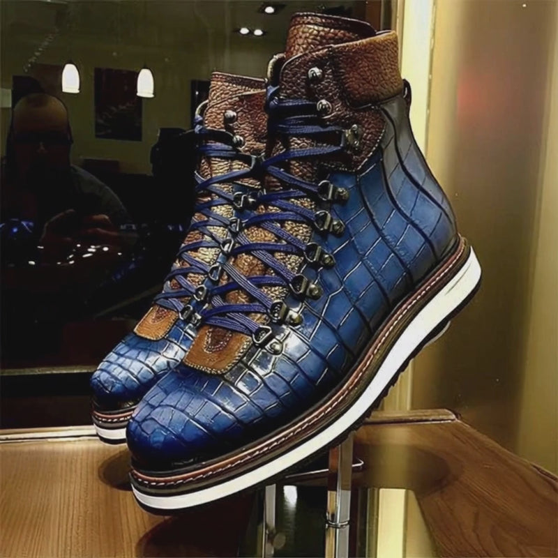 Men's Color Contrasting Retro Lace Up Boots