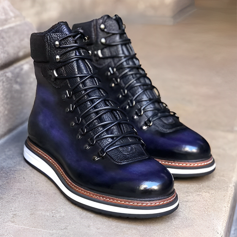 Men's Color Contrasting Retro Lace Up Boots