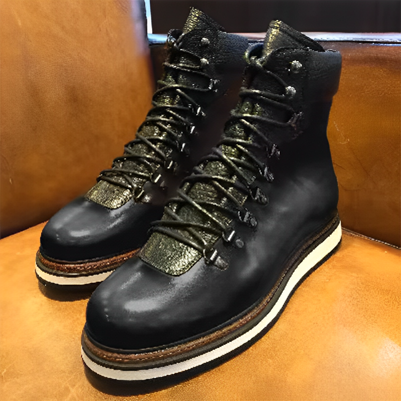 Men's Color Contrasting Retro Lace Up Boots