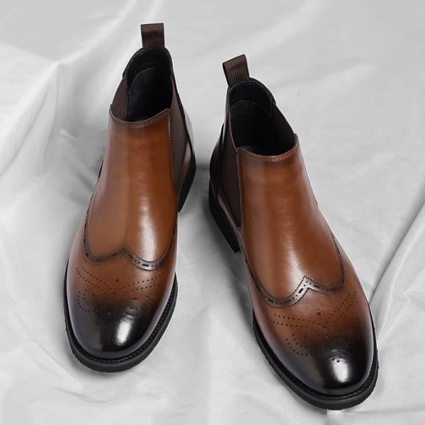 Men's Retro Plush Lined Brogue Chelsea Boots