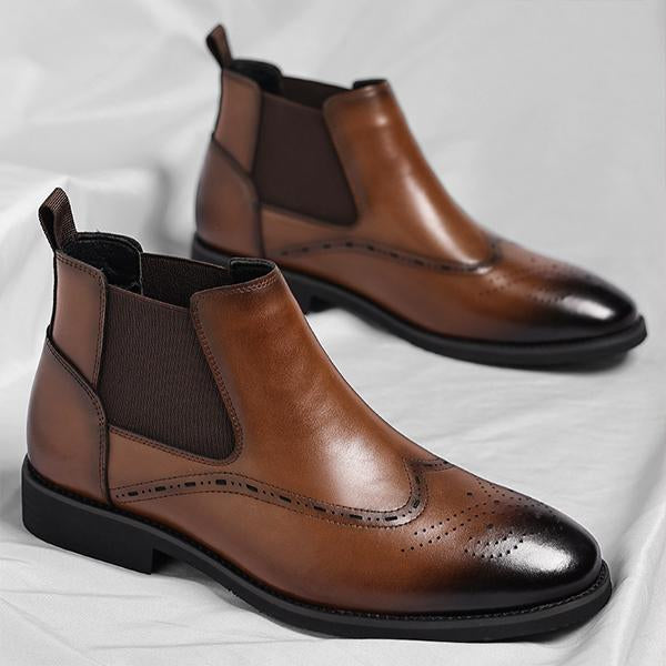 Men's Retro Plush Lined Brogue Chelsea Boots
