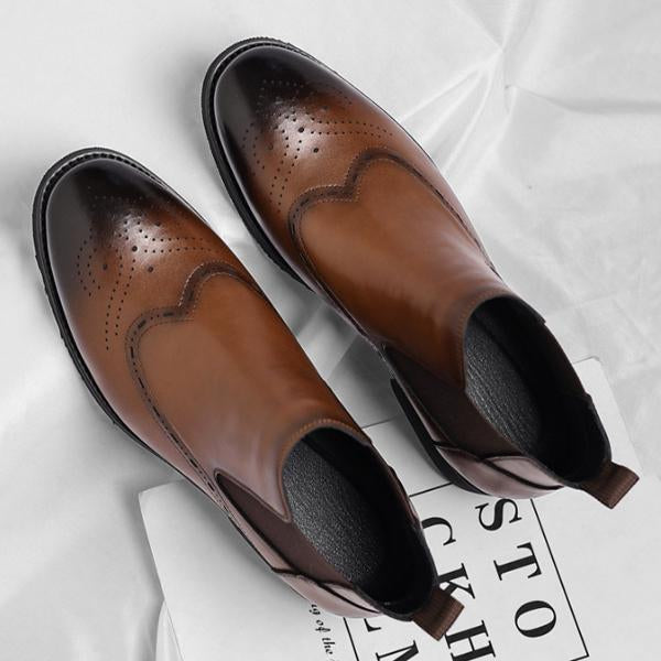 Men's Retro Plush Lined Brogue Chelsea Boots