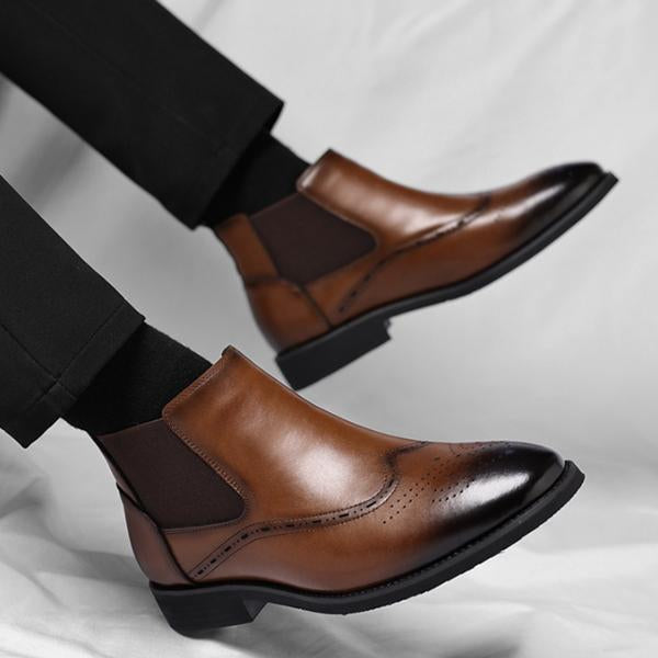 Men's Retro Plush Lined Brogue Chelsea Boots