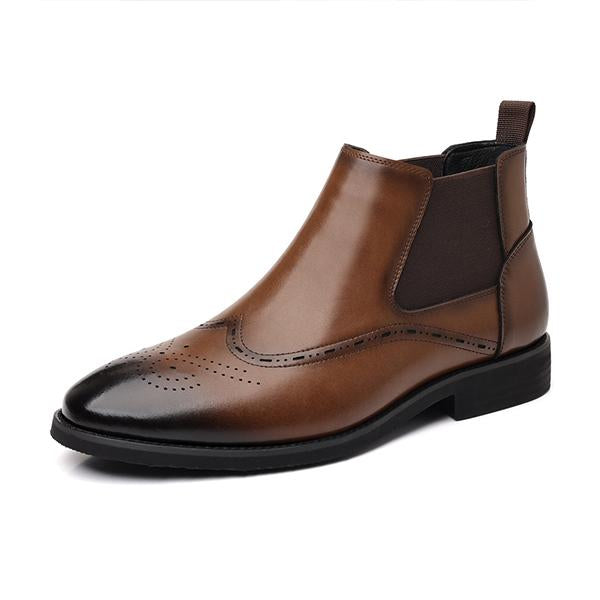 Men's Retro Plush Lined Brogue Chelsea Boots