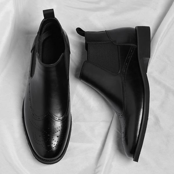 Men's Retro Plush Lined Brogue Chelsea Boots