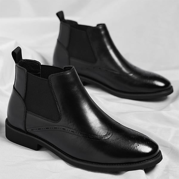 Men's Retro Plush Lined Brogue Chelsea Boots