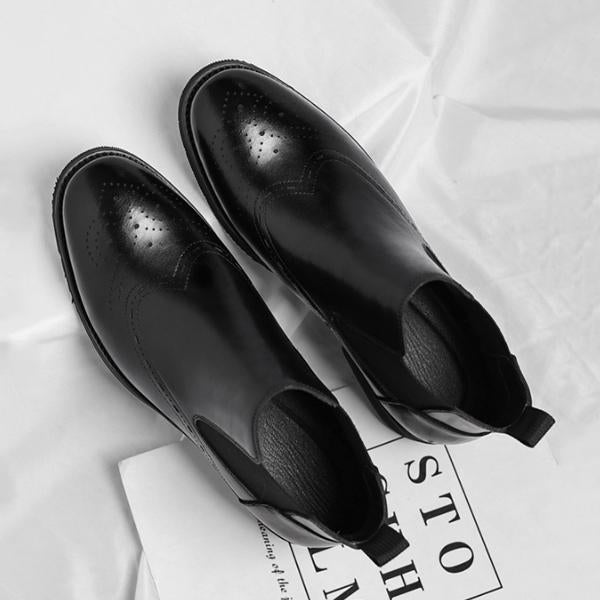 Men's Retro Plush Lined Brogue Chelsea Boots