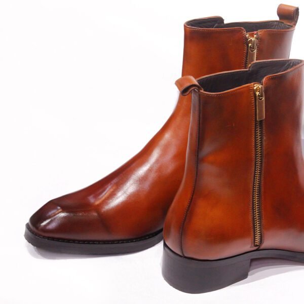 Men's Brown Leather Zip-Up Boots