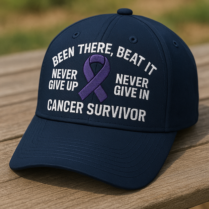 Cancer Survivor Embroidered Hat – "Never Give Up" Purple Ribbon Hat