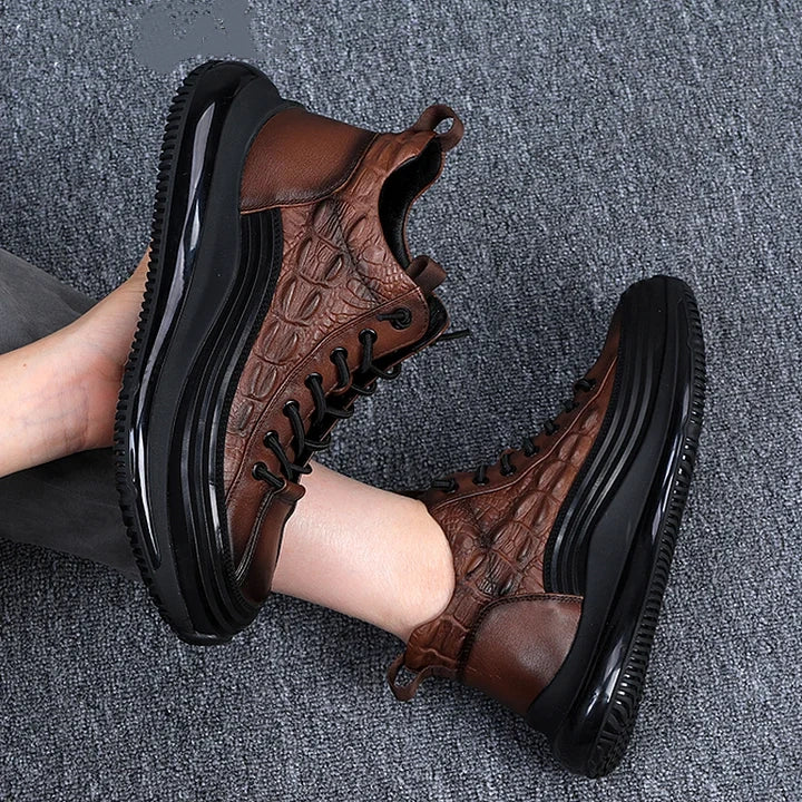 Men's Thick-soled British Style Crocodile Pattern Casual Shoes