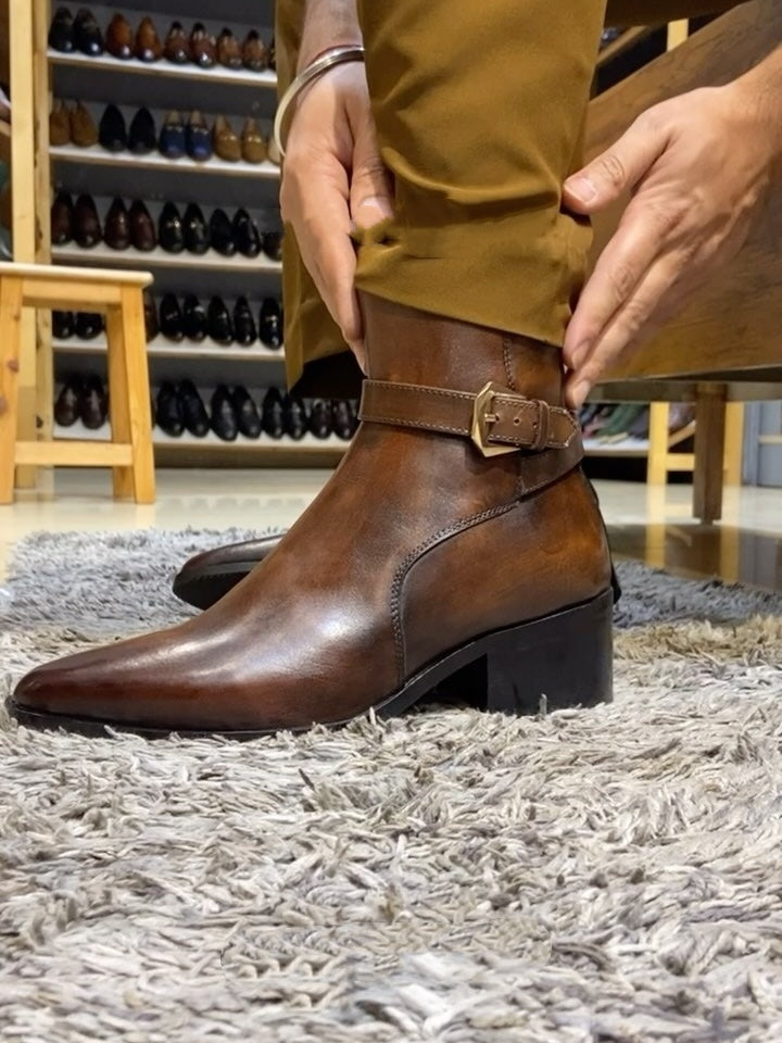 Men's Brown Pointed Leather Boots
