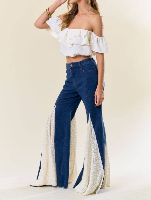 Lace Insert Bell Bottom Jeans