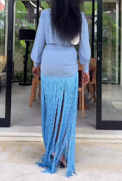 Deep V-neck Long-sleeved Tassel Maxi Dress