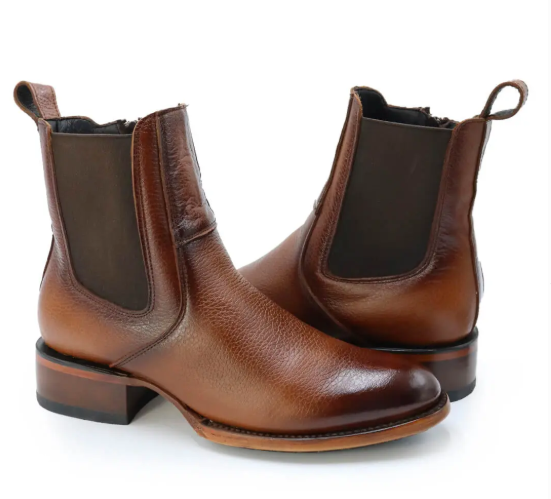 Men's British Style Pointed Toe Chunky Heel Ankle Boots