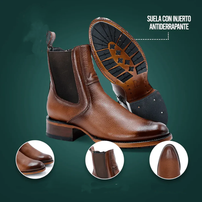 Men's British Style Pointed Toe Chunky Heel Ankle Boots