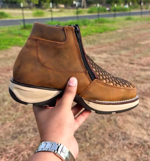 Retro Square Toe Side Zipper Woven Men's Ankle Boots