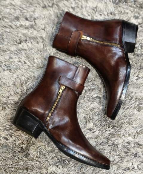 Men's British Style Side Zipper High-top Leather Shoes