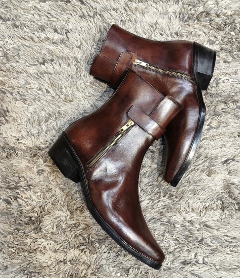 Men's British Style Side Zipper High-top Leather Shoes