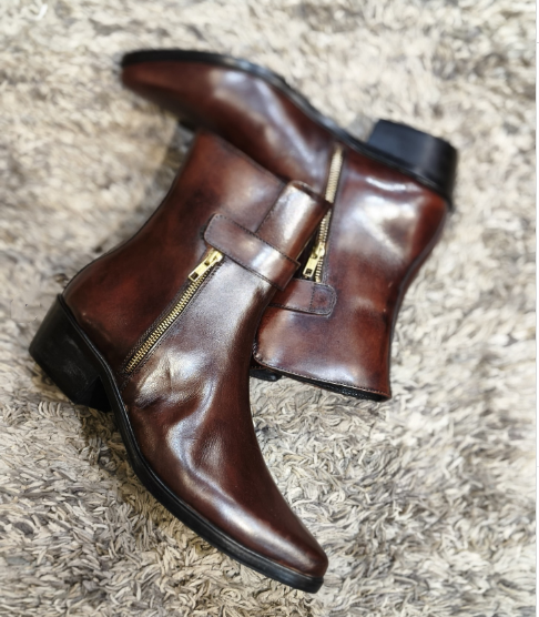 Men's British Style Side Zipper High-top Leather Shoes
