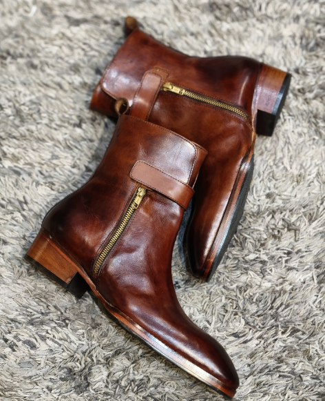 Men's British Style Side Zipper High-top Leather Shoes