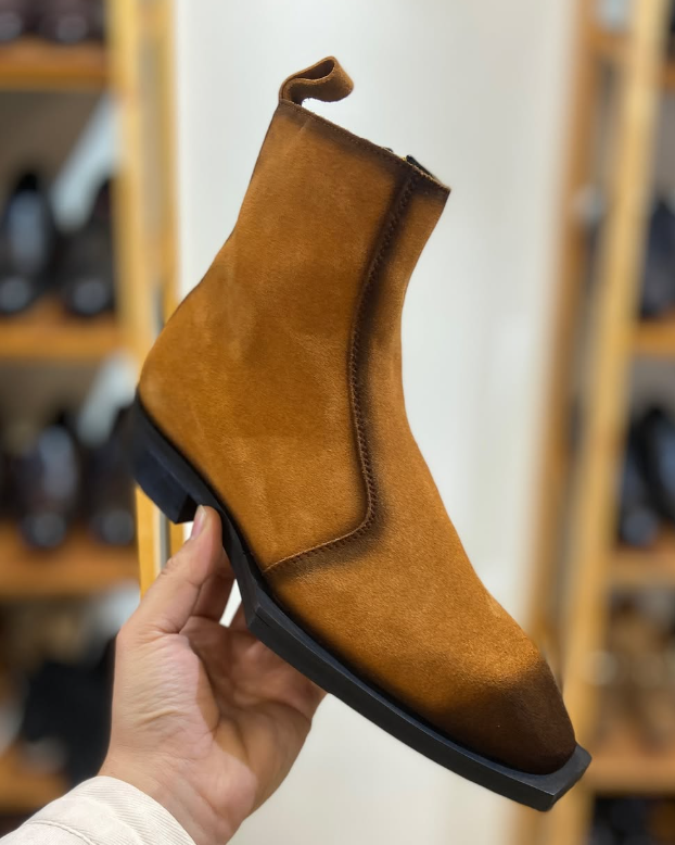 Men's Italian Brown Suede Handmade Ankle Boots