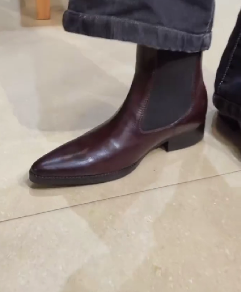 Men's Reddish-brown Pointed Toe Slip-on Ankle Boots
