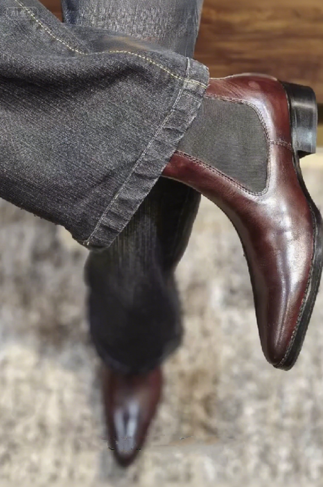 Men's Reddish-brown Pointed Toe Slip-on Ankle Boots