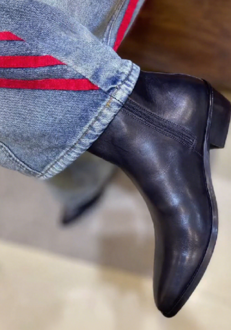 Men's All Black Cuban Pointed Leather Boots