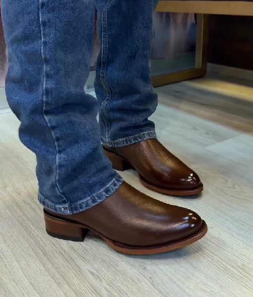 Men's Round Toe Side Zipper Low Heel Ankle Boots