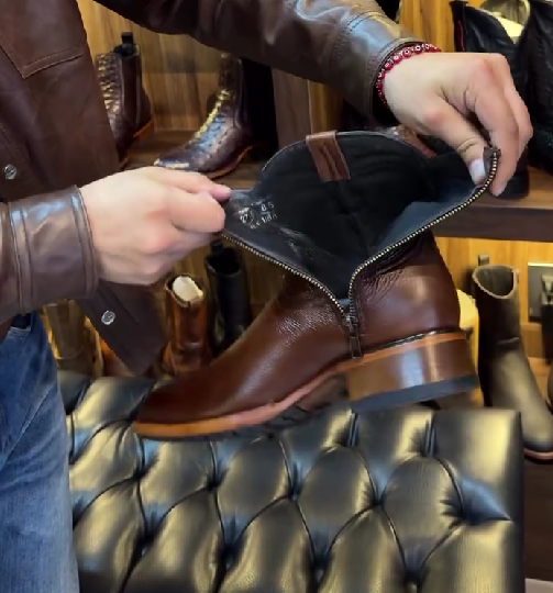 Men's Round Toe Side Zipper Low Heel Ankle Boots