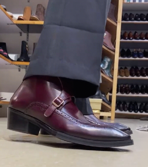 Cherry Italian Monk Cuban Leather Boots